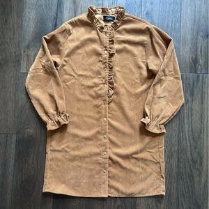 CIDER corduroy ruffle-neck button-down dress